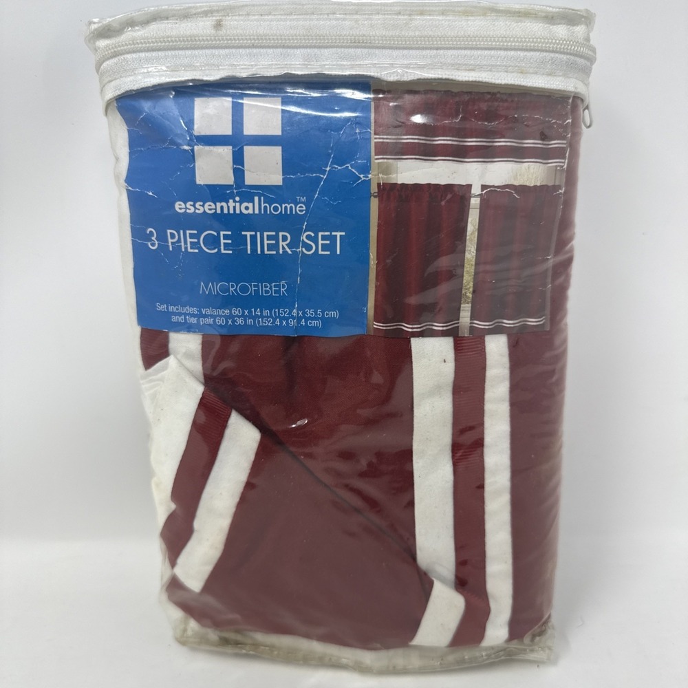 3 Piece Tier Set Kitchen Window Curtain Tiers and Valance Brick Red Microfiber